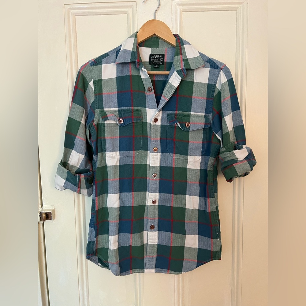 J Crew Flannel Fitted Button Down Size XS